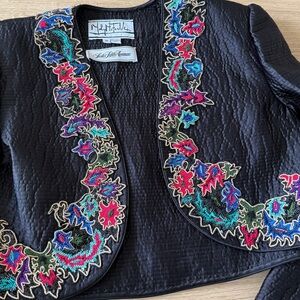 Rare Vintage Mary McFadden Couture Saks Fifth Avenue Beaded Trim Bolero Jacket